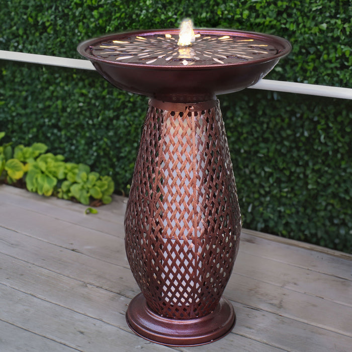 Sunnydaze 28.75" Iron Crosshatch Bird Bath Fountain with LED Lights QZC-328