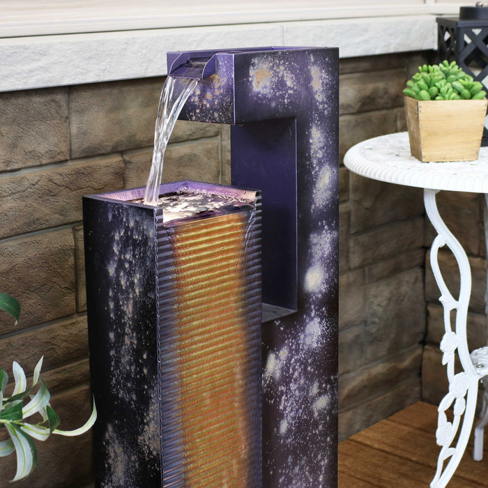 Sunnydaze 32" Cascading Tower Outdoor Metal Fountain with LED Lights SSS-619