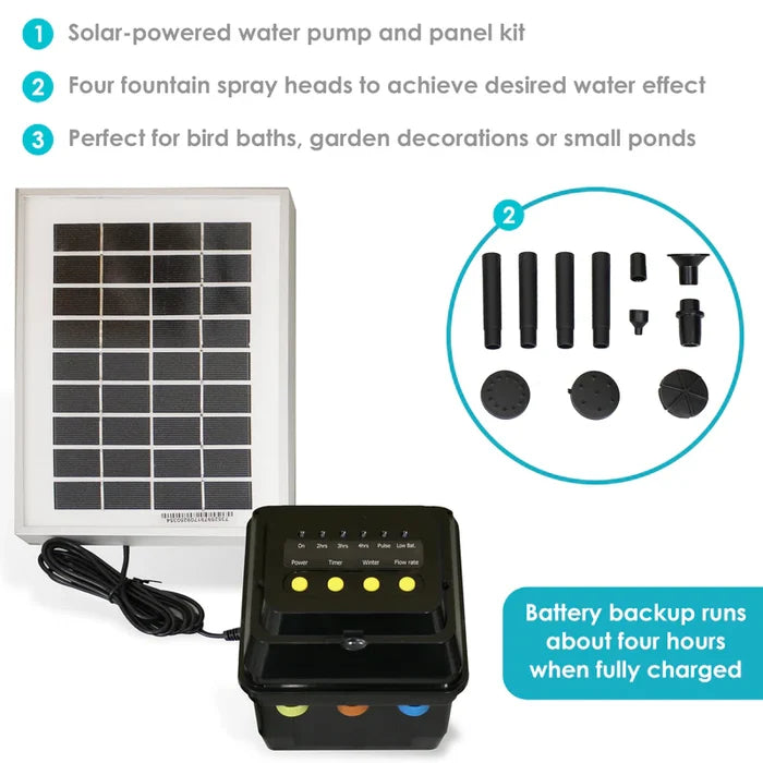 Sunnydaze 66 GPH 36-Inch Lift Solar Pump and Solar Panel Kit with Battery Pack and LED Light SL-P107E