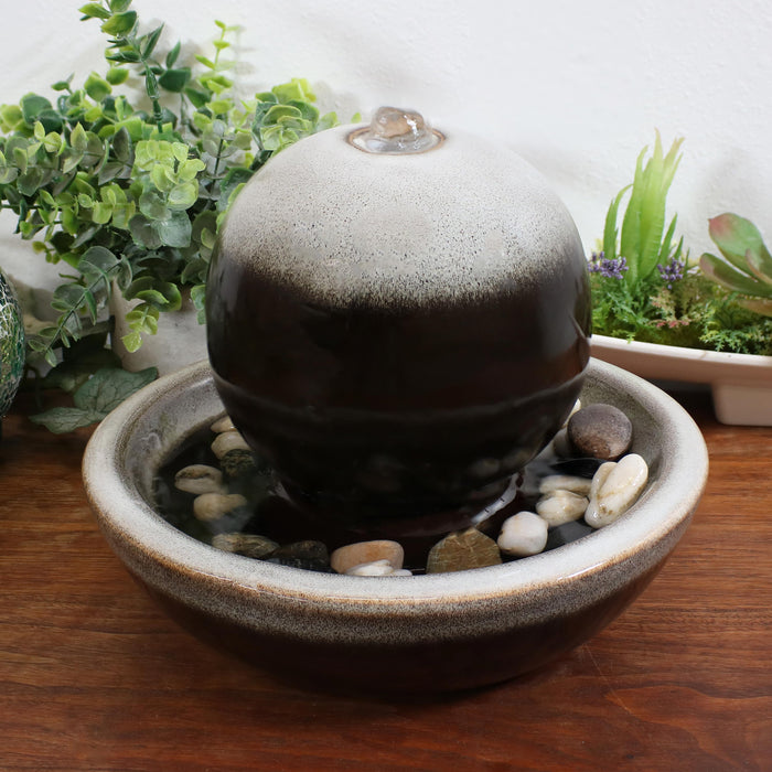 Sunnydaze Ceramic Tabletop 7" Water Fountain with Modern Orb Design SSS-412