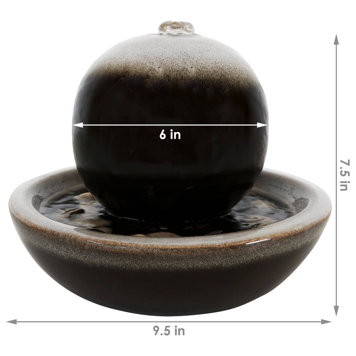 Sunnydaze Ceramic Tabletop 7" Water Fountain with Modern Orb Design SSS-412