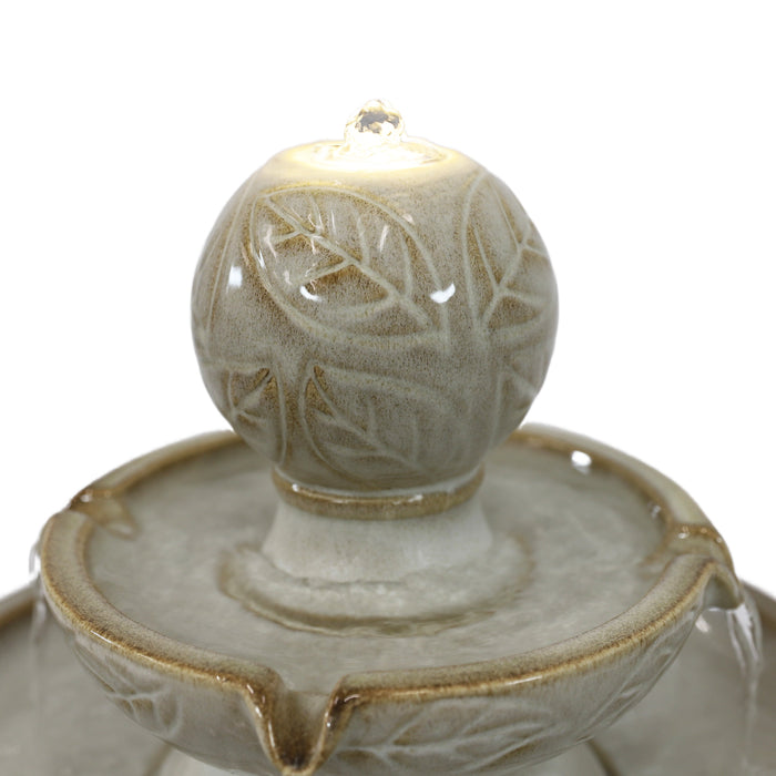 Sunnydaze Gentle Glow 2-Tier Ceramic Outdoor Fountain with LED Lights SSS-5821