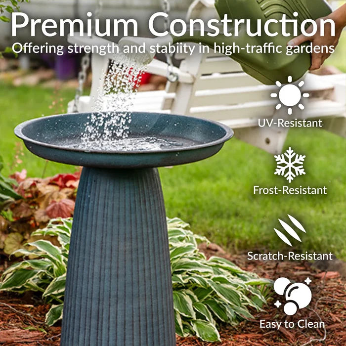 Sunnydaze Gleeful Garden Metal Outdoor Bird Bath - UV-Resistant Finish