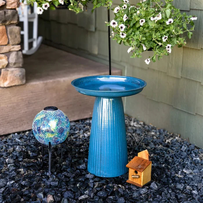 Sunnydaze Gleeful Garden Metal Outdoor Bird Bath - UV-Resistant Finish