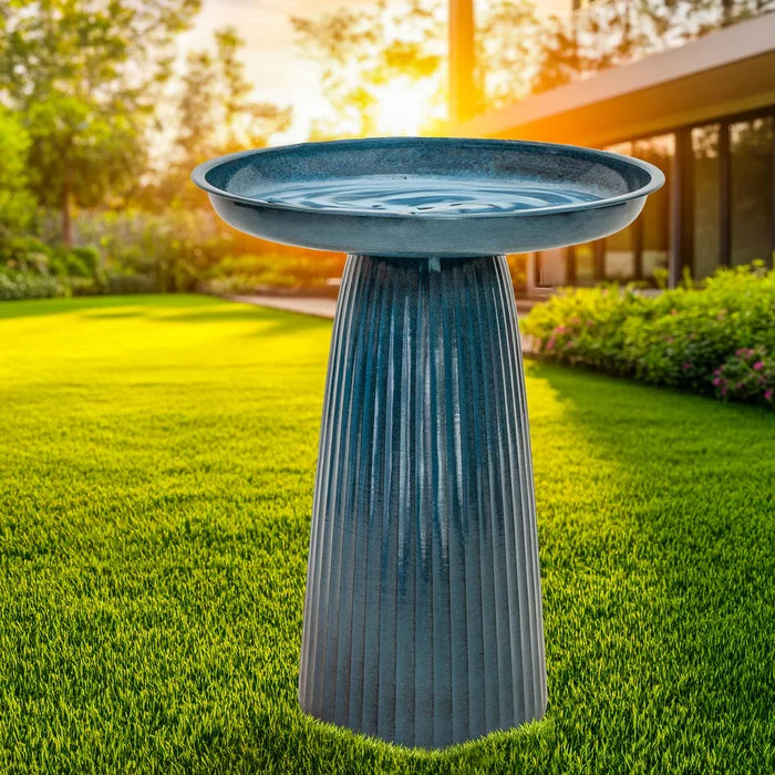 Sunnydaze Gleeful Garden Metal Outdoor Bird Bath - UV-Resistant Finish