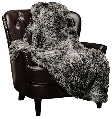 Super Soft Shaggy Fuzzy Fur Fluffy Faux Fur Warm Elegant Cozy with Sherpa  Print Dark Gray Throw Blanket (50" x 65") - EK CHIC HOME