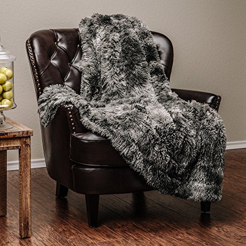 Super Soft Shaggy Fuzzy Fur Fluffy Faux Fur Warm Elegant Cozy with Sherpa  Print Dark Gray Throw Blanket (50" x 65") - EK CHIC HOME
