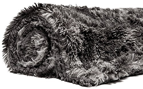 Super Soft Shaggy Fuzzy Fur Fluffy Faux Fur Warm Elegant Cozy with Sherpa  Print Dark Gray Throw Blanket (50" x 65") - EK CHIC HOME