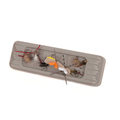 Grey silicone fly drying tray with ribbed edges holding five assorted fishing flies
