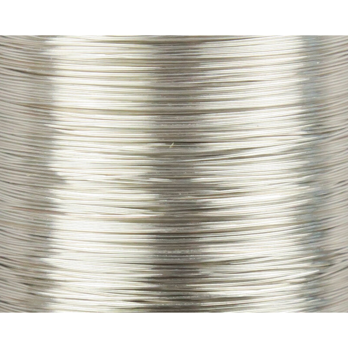 Close-up of shiny metallic silver UNI-Soft Wire texture on a spool